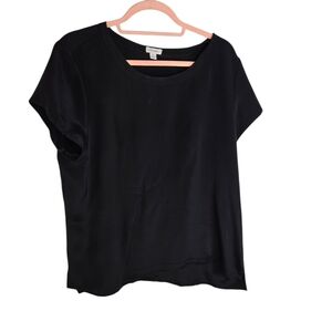 Cuyana Black Silk Short Sleeve Boxy Shirt